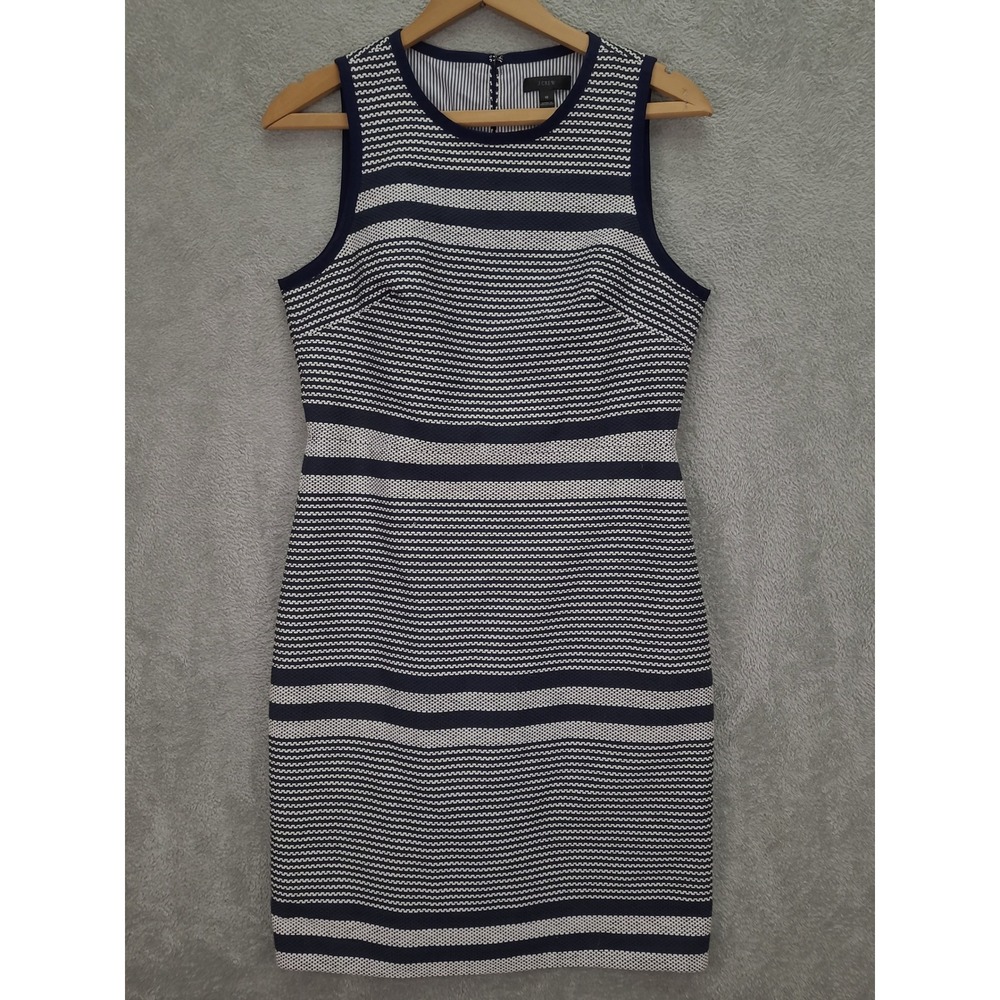 J. Crew Women's‎ MedNavy Blue and White Striped Sleeveless Sheath Dress Tweed